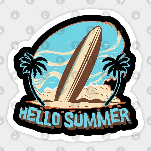 Hello Summer Bye School Vintage Funny Surfer Riding Surf Surfing Lover Gifts Sticker by Customo